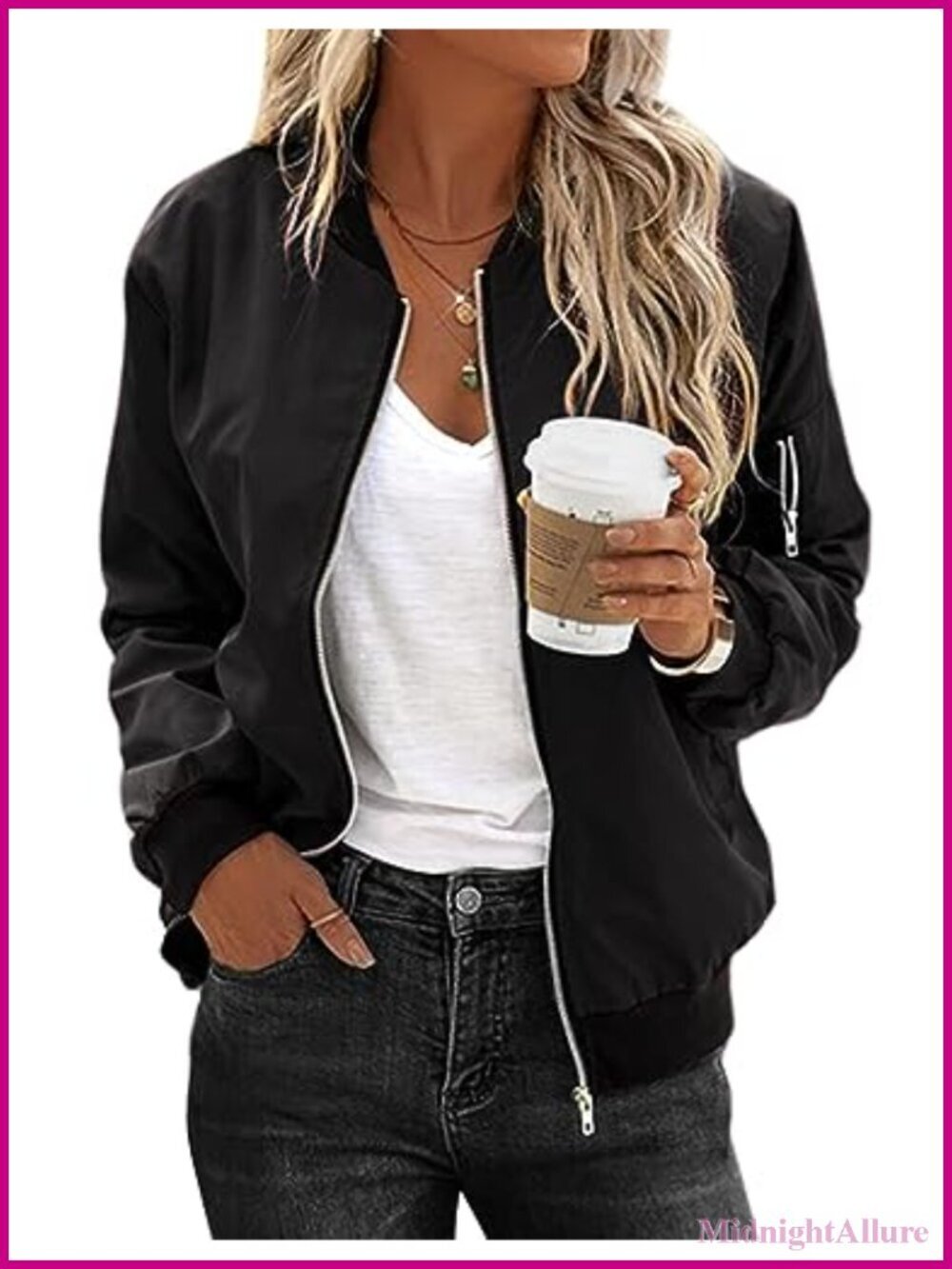Women's Lightweight Quilted Bomber Jacket Zip Up with Pockets
